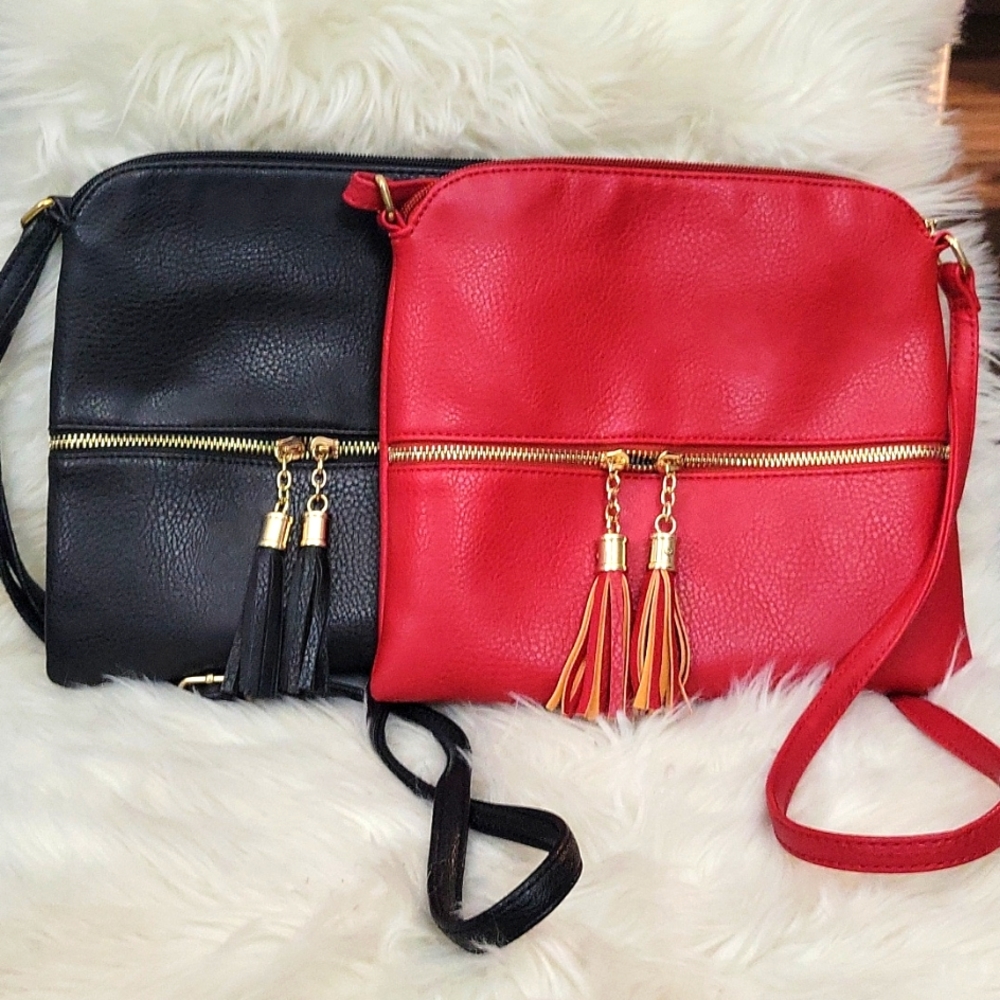Black and Red crossbody bags w/ gold Hardware & Multiple pockets. Set